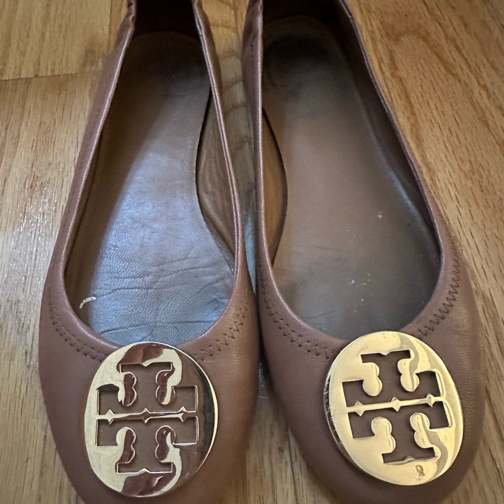 Tory Burch Minnie Travel Ballet Flat Royal Tan/Gold Size 8